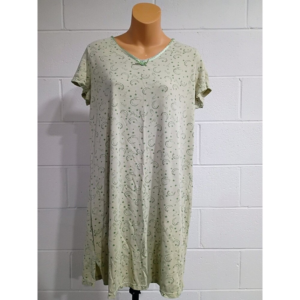 Secret Treasures Women's S/M Light Green Moon Star Print Nightgown Sleepwear